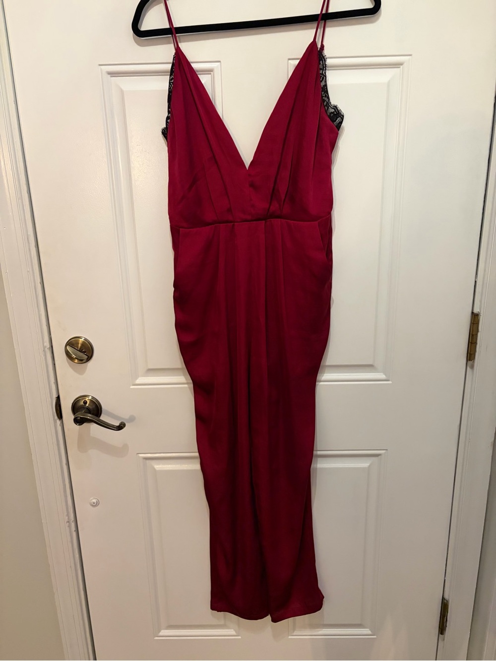 Lovers + Friends Burgundy Jumpsuit with Lace Trim